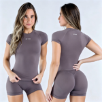 DFYNE Short Sleeve Top and Shorts/Leggings Set- Seamless shaping design, hip-lifting design, suitable for yoga, fitness, cycling, hiking, running, sports, outdoor leisure and other occasions - Image 5